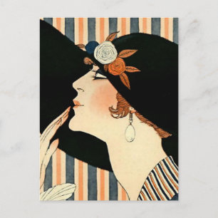 “Den svarta hatten” Art Deco av George Barbier Vykort