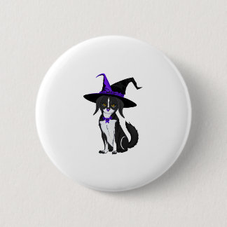 Den svarta katten i Halloween fest. Fäst Knapp