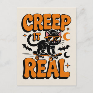 Den svarta katten i Halloween-klump är äkta. Vykort