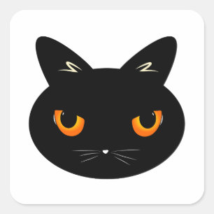 den svarta katten med orange öga fyrkantigt klistermärke