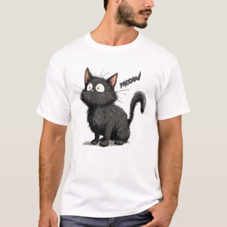 Den svarta katten såg plötsligt något, kattens ög t shirt