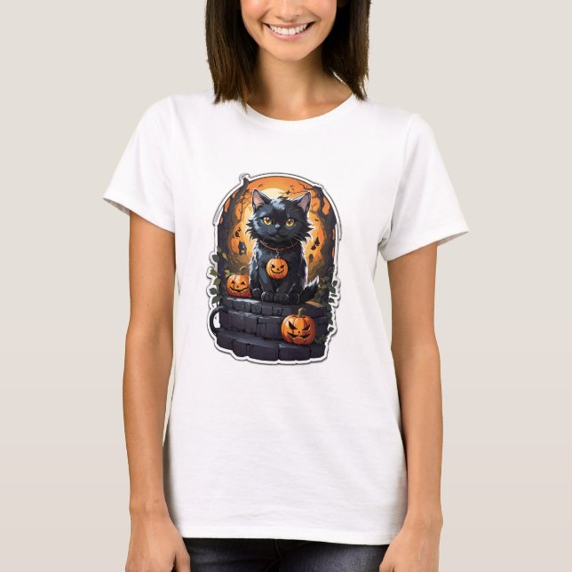 Den svarta kattens taloky Halloween Charm! T Shirt (Framsida)
