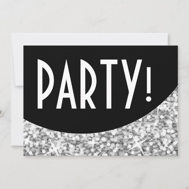 Den svarta kurvan "Party!" i Glitz "Silver"! Inbjudningar (Framsida)