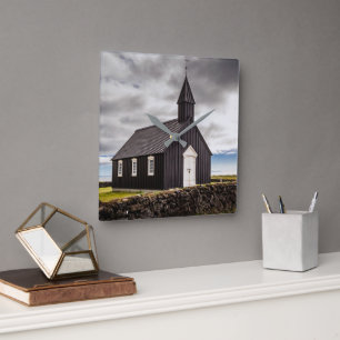 Den svarta kyrkan i Budir, Islandet Fyrkantig Klocka