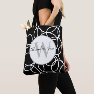 Den svarta moderna Abstrakten Monogram White Circl Tygkasse