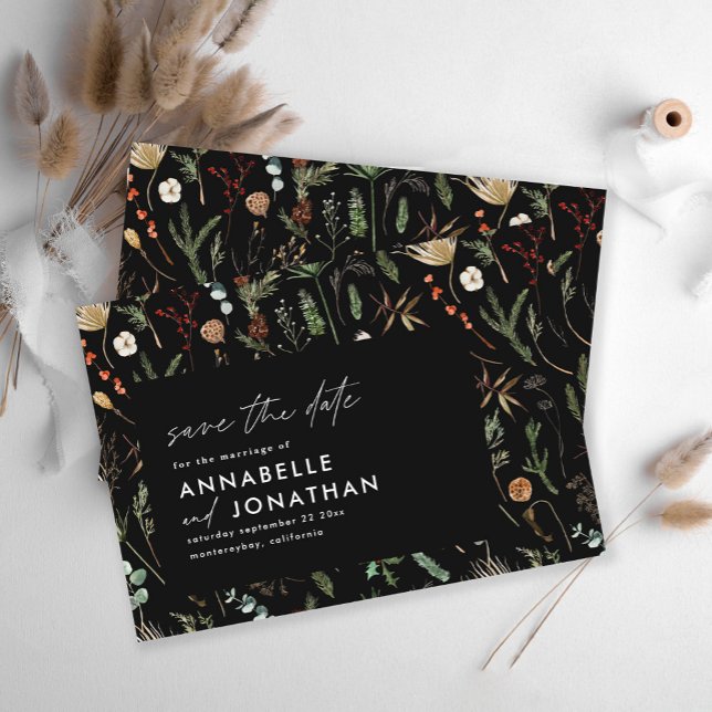 Den svarta moderna eleganten moody botaniska chice spara datumet (Skapare uppladdad)