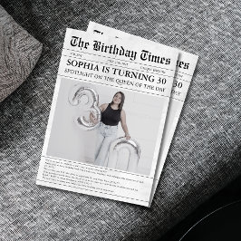 Den svarta och vita tidningen 30års födelsedag inbjudningar