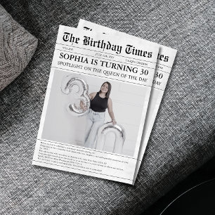 Den svarta och vita tidningen 30års födelsedag inbjudningar