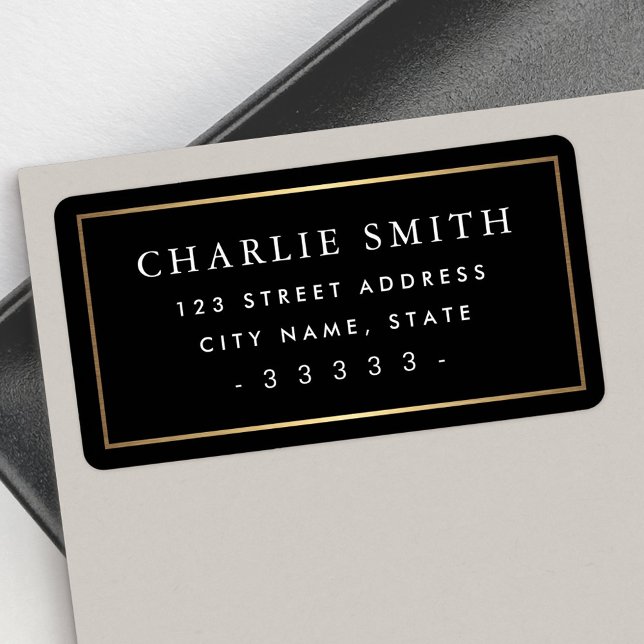Den svarta stora returadressen gräns adressetikett (Golden gradient border black large return address label)