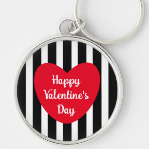 Den svarta, trippelade Cute Glad Valentine-dagen Rund Silverfärgad Nyckelring