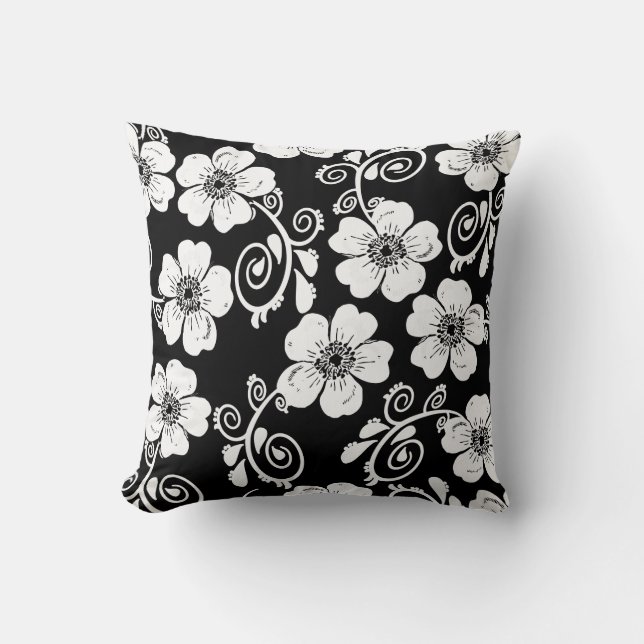 den svartvita blommigten dämpar, eleganten dämpar kudde (Framsida)