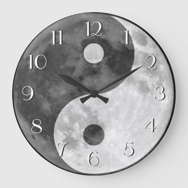 Den svartvita Yin Yang måneeleganten numrerar Stor Klocka (Framsida)