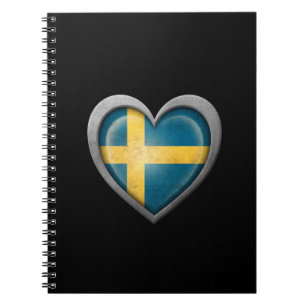 Den svenska hjärtaflagga med metall verkställer anteckningsbok med spiral