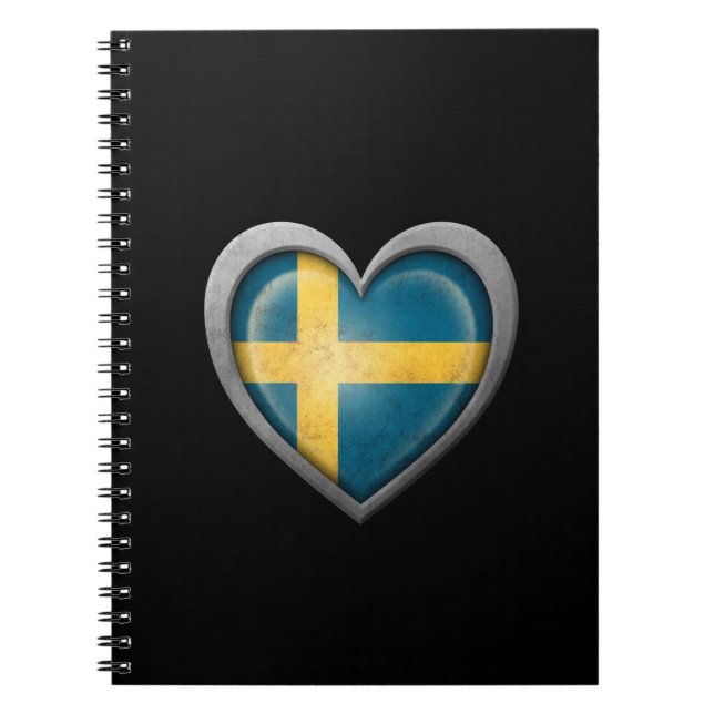 Den svenska hjärtaflagga med metall verkställer anteckningsbok med spiral (Framsidan)