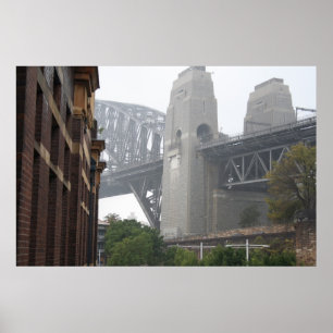 Den Sydney hamnen överbryggar grå färgmist Poster