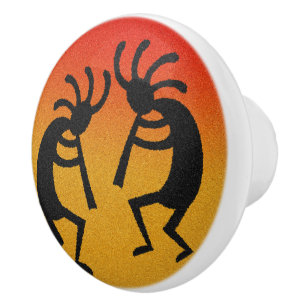 Den sydvästra Orangen Kokopelli Ceramic Knob Knopp