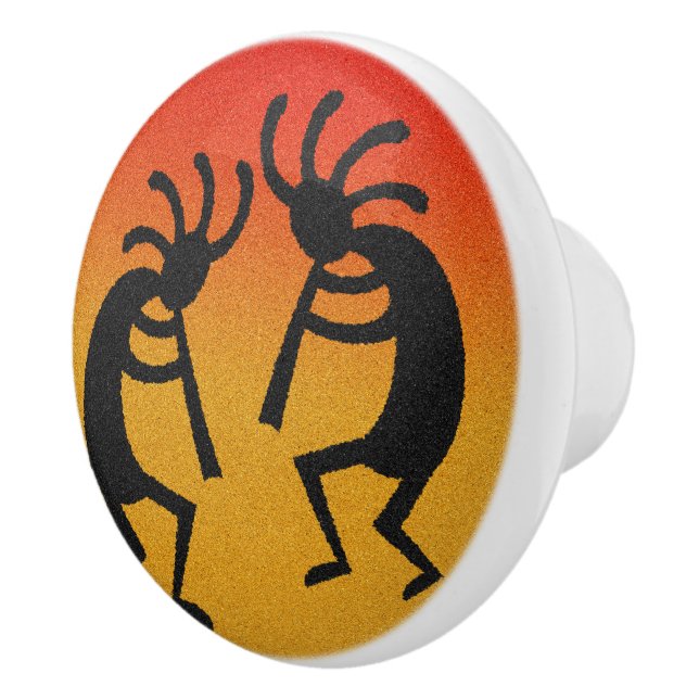 Den sydvästra Orangen Kokopelli Ceramic Knob Knopp (Höger)