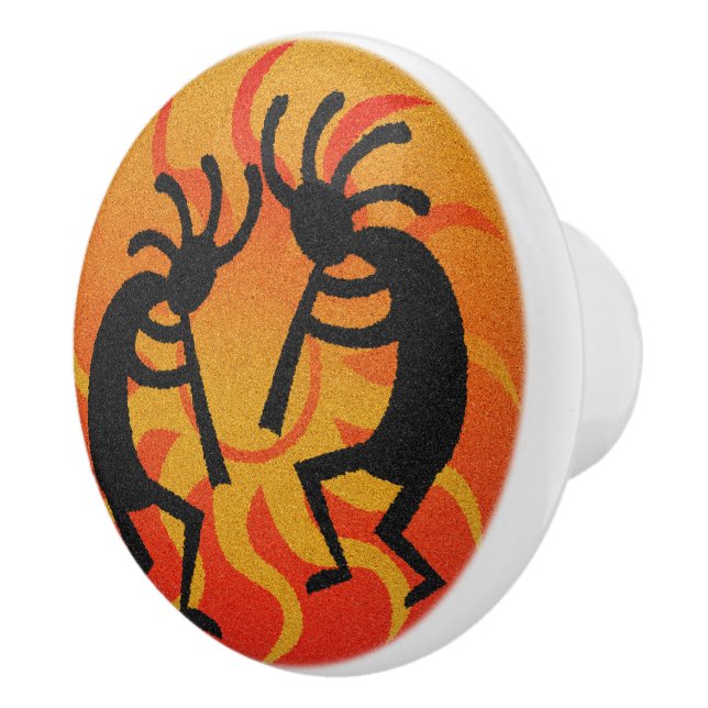 Den sydvästra Orangen Sol Kokopelli Ceramic Knob Knopp (Höger)