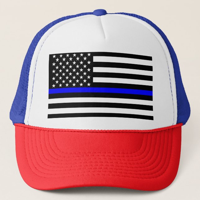 Den symboliska tunna, blå linjegrafik, US-Flagga Truckerkeps (Framsida)