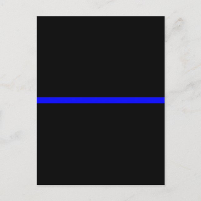 Den symboliska tunna blå linjen på helsvart vykort (Framsida)