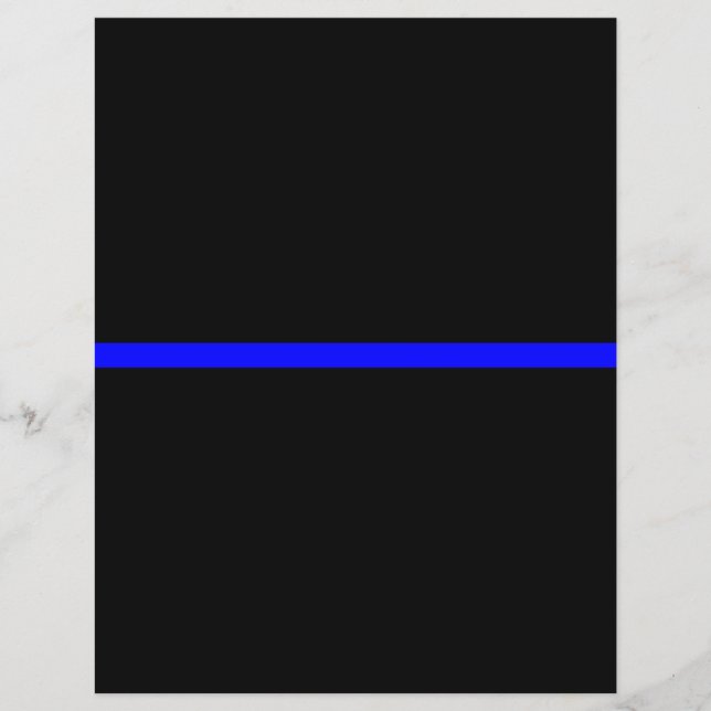 Den symboliska tunna blå linjen på Solid Black Reklamblad (Framsidan)