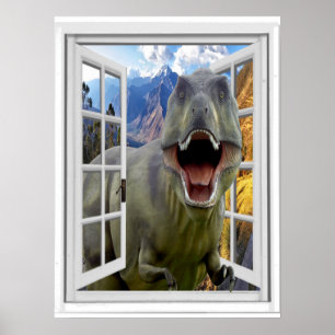 Den T-Rex Dinosaurbilden fejkar fönstret Poster