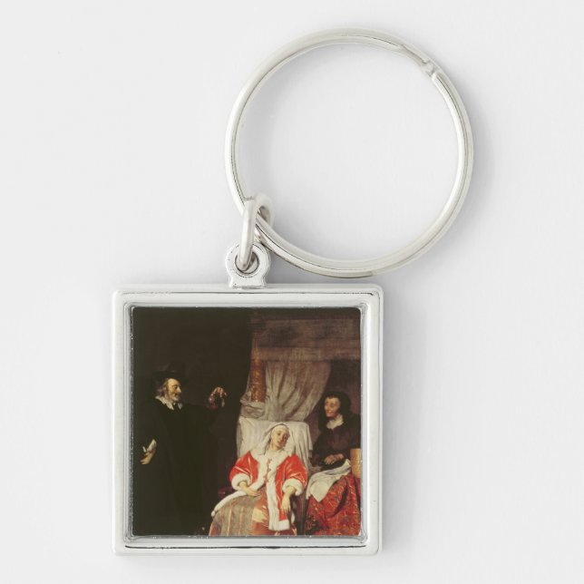 Den tålmodig och doktorn, 1660s fyrkantig silverfärgad nyckelring (Framsidan)