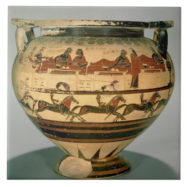 Den tidiga Corinthiansvart-figuren kolonnen-krater Kakelplatta (Framsidan)
