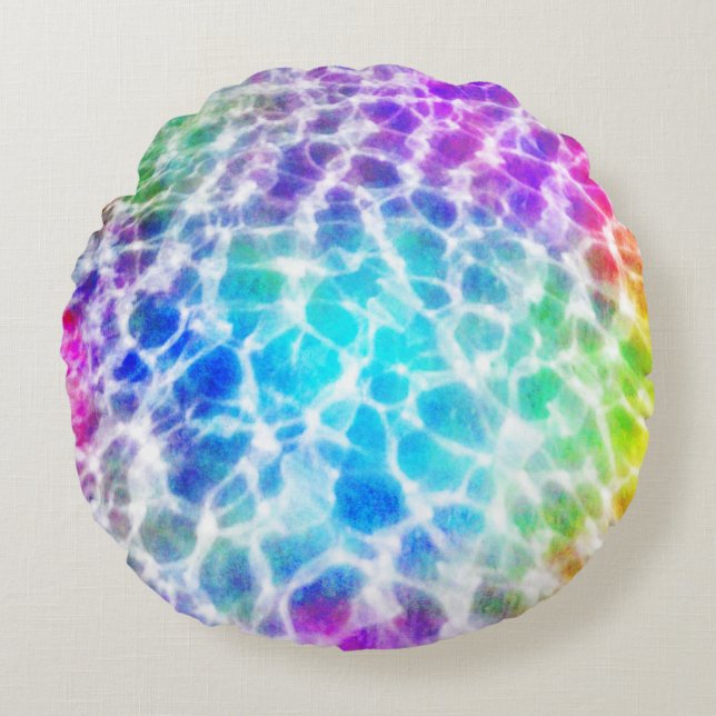 Den Tiedye hippien vågigt regnbågen verkställer Rund Kudde (Framsidan)