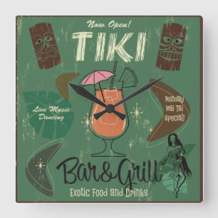 Den Tiki Bar&Grill väggen tar tid på Fyrkantig Klocka
