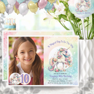 Den tionde Unicorn-Födelsedagsfesten Pastel Rainbo Inbjudningar