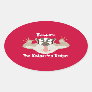 Den tjata Badger_Beware ovalen Ovalt Klistermärke