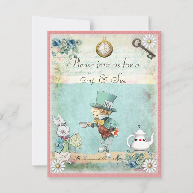 Den tokiga Hattersmutten & ser baby shower för Inbjudningar (Framsida)