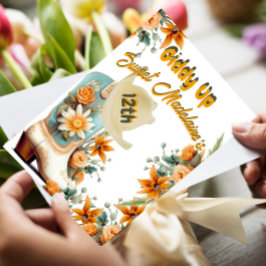 Den tolfte 12:e-Blommigten Cowgirl Modern Birthday Inbjudningar