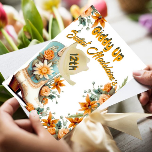 Den tolfte 12:e-Blommigten Cowgirl Modern Birthday Inbjudningar (Skapare uppladdad)