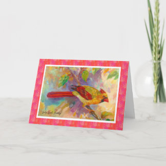 Den tomma kvinnliga kardinalen noterar kortet kort