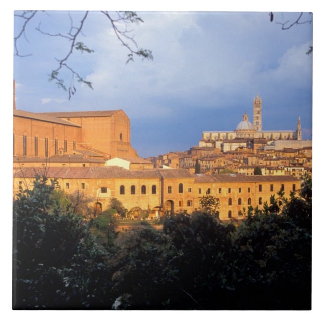 Den toskanska byn Sienna, Italien. Kakelplatta (Framsidan)