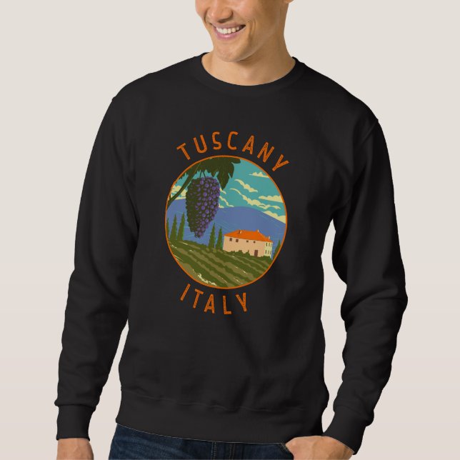 Den toskanska Italien Vineyard Distress Circle Vin Lång Ärmad Tröja (Framsida)