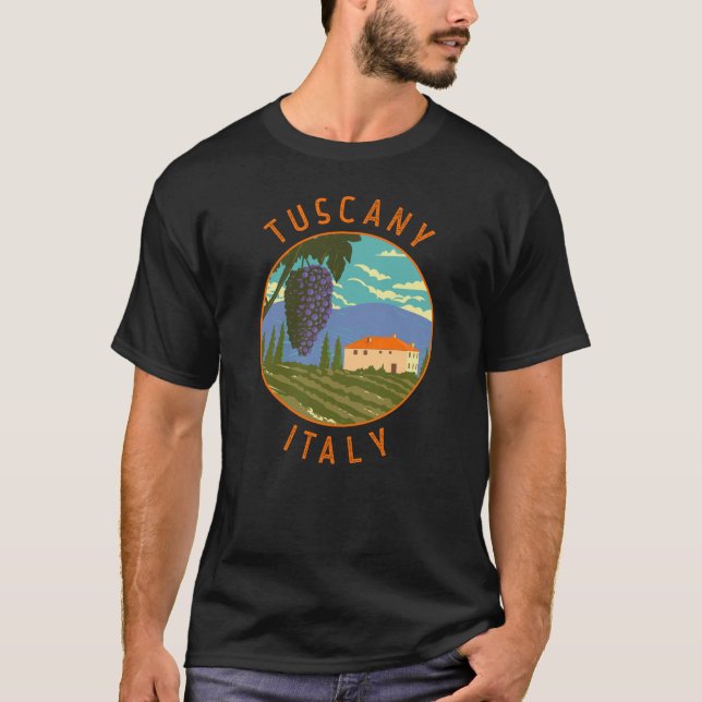 Den toskanska Italien Vineyard Distress Circle Vin T Shirt (Framsida)