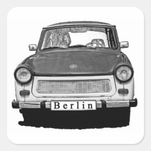 Den Trabant bilen beklär, svartvitt, Berlin Fyrkantigt Klistermärke
