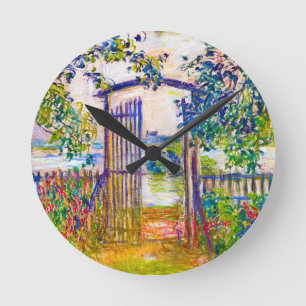 Den trädgårds- grinden på Vetheuil Claude Monet Rund Klocka