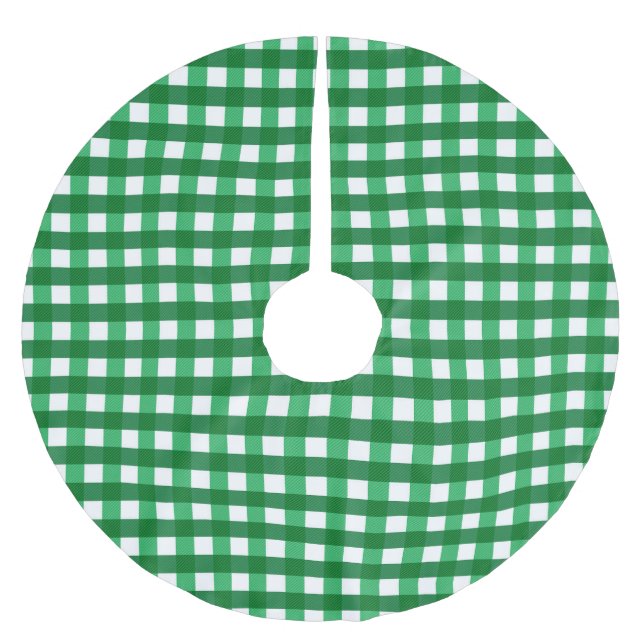 Den traditionella grönten, vit Gingham plaid grid  Julgransmatta Borstad Polyester (Framsidan)