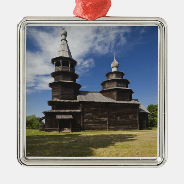 Den traditionella ryska ortodoxa kyrkan av trä julgransprydnad metall (Framsidan)