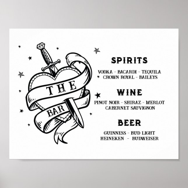 Den traditionella tatueringen Pub i Bröllop Hjärta Poster (Framsidan)
