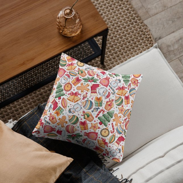 Den traditionella vattenfärgen mönster Julafton Sa Kudde (Merry Christmas and happy new year Santa ho ho ho)