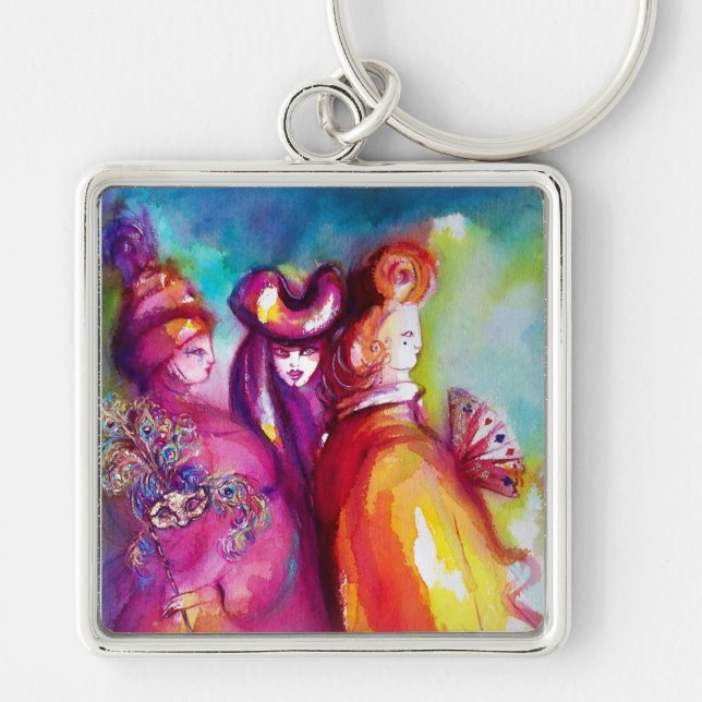 DEN TREDJE MASK/Venetian Masquad Fyrkantig Silverfärgad Nyckelring (Framsidan)