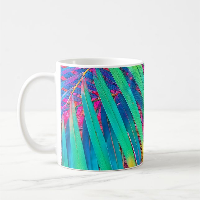 Den tropiska bakgrunden handflatan löv struktur. H Kaffemugg (Vänster)