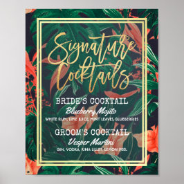 Den tropiska Blommigten Bröllop Namnteckning Drink Poster