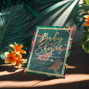 Den tropiska Blommigten Guld Hawaiian Baby Shower  Inbjudningar