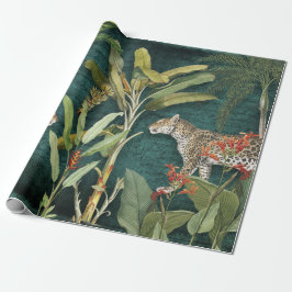 Den tropiska Blommigten Leopard Teal Foliage Decou Presentpapper